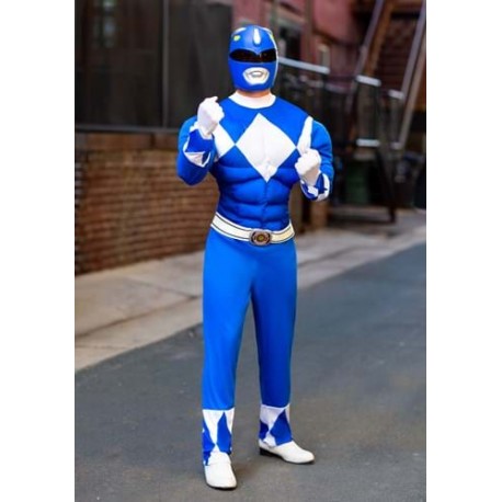 Disfraz de Power Ranger Azul musculoso para hombre