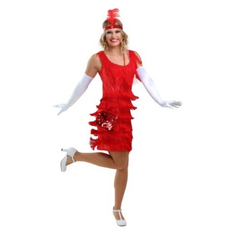 Vestido de traje de moda Flapper rojo para mujer