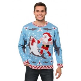 Suéter navideño feo Santa vs. tiburón para hombre