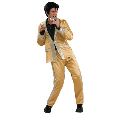 Disfraz de lujo de Elvis con traje de satin dorado