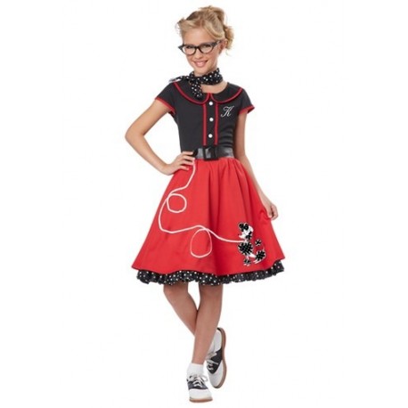 Disfraz de nena de los años 50 rojo para niñas