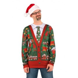 Suéter tipo cárdigan navideño feo para hombre