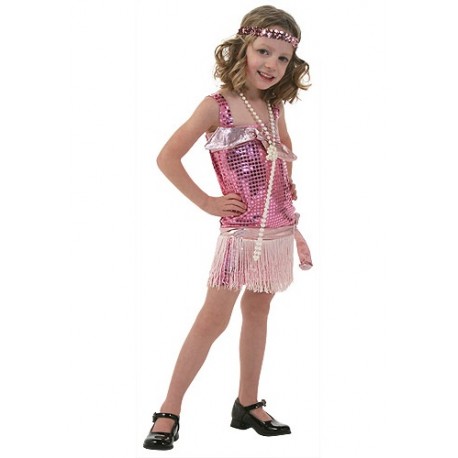Disfraz estilo Flapper rosa para niños pequeños